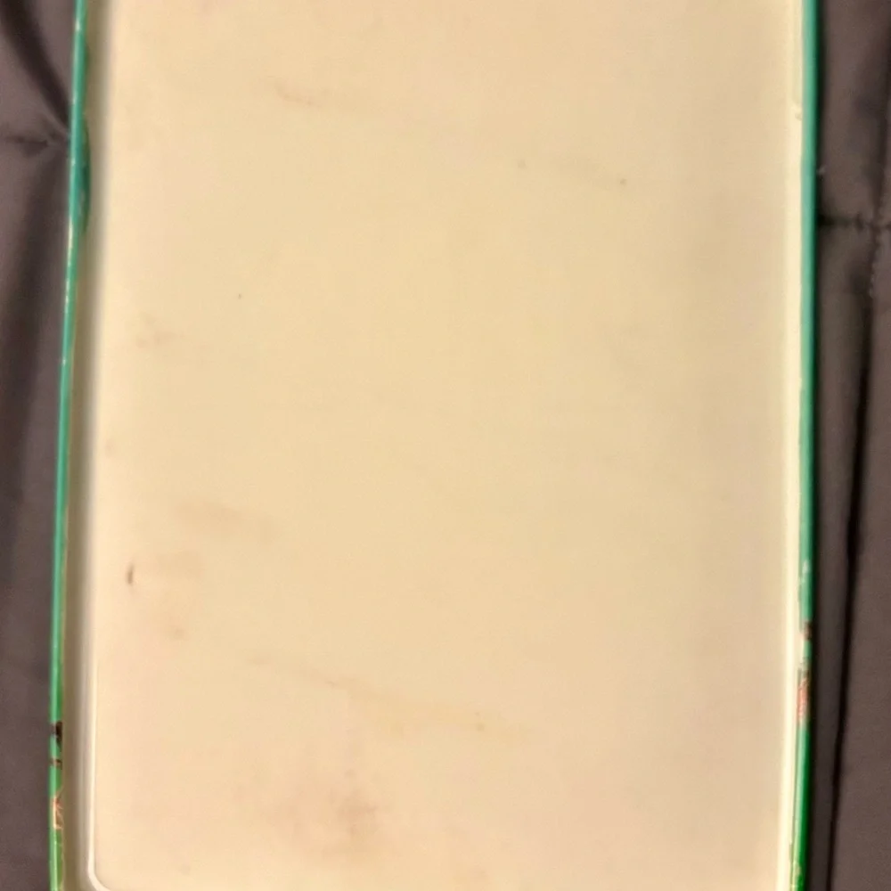 I pad cover green w Palm tree pattern. Silver text